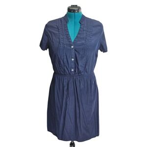 Rhapsody Dress Women XL Navy Blue Rayon Blend Short Sleeve Pintuck Elastic Waist